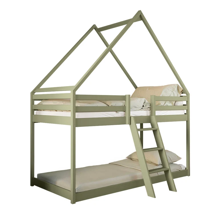 Lit cabane superposé 90x200 sommier inclus Laura Olive