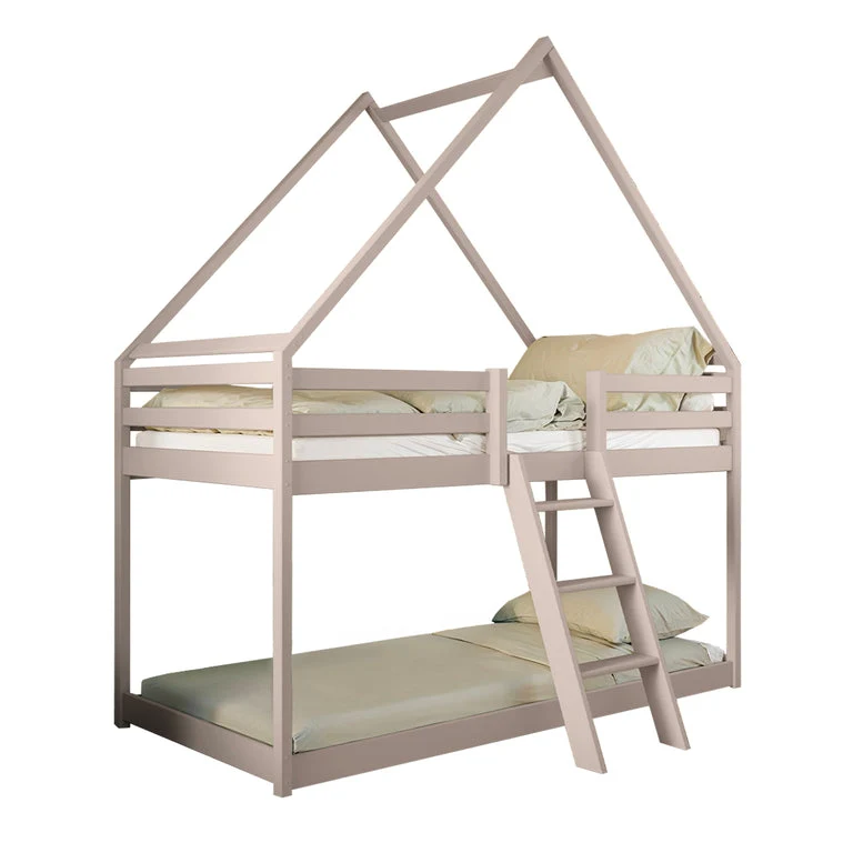 Lit cabane superposé 90x200 sommier inclus Laura Cachemire