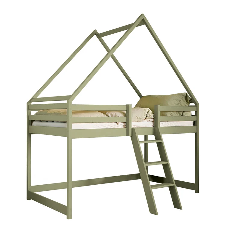 Lit cabane mi-hauteur 90x200 sommier inclus Coraline Olive