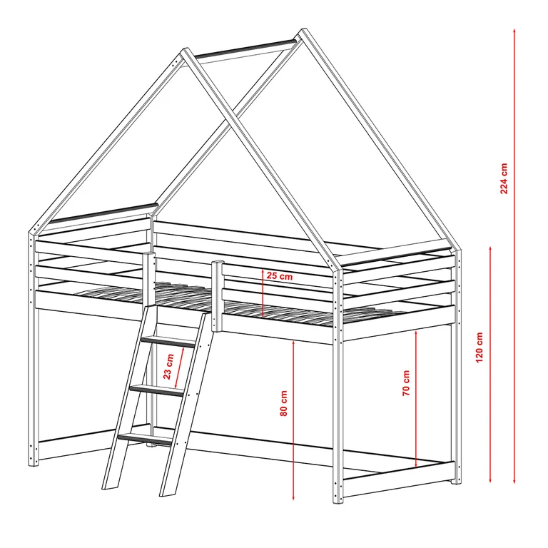 Lit cabane mi-hauteur 90x200 sommier inclus Coraline Olive
