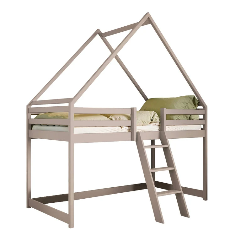 Lit cabane mi-hauteur 90x200 sommier inclus Coraline Cachemire