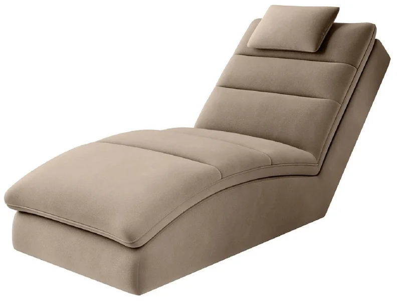 Casa Padrino Luxus Samt Chaiselongue mit Kopfkissen Hellbraun 170 cm