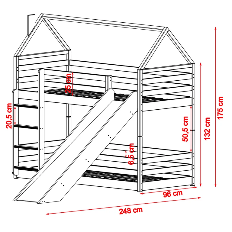 Lit cabane superposé 90x190 au sol toboggan et sommier inclus Aurélien Blanc