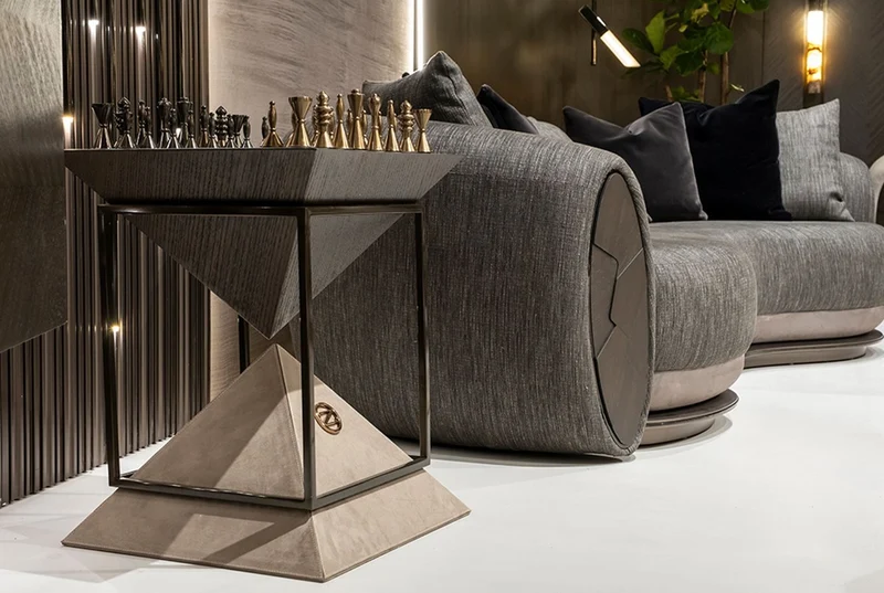 Casa Padrino Luxus Schach Beistelltisch Dunkelbraun / Weiß / Beige / Bronze 50 x 50 x H. 70 cm - Wohnzimmer Beistelltisch - Hotel Tisch - Wohnzimmer Möbel - Hotel Möbel - Luxus Qualität