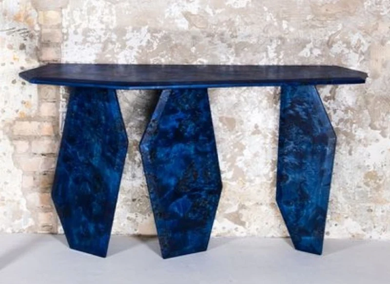 Casa Padrino Luxus Konsole Blau 154 x 40 x H. 80 cm - Holz Konsolentisch mit Maserung - Wohnzimmer Möbel - Hotel Möbel - Luxus Möbel - Luxus Einrichtung