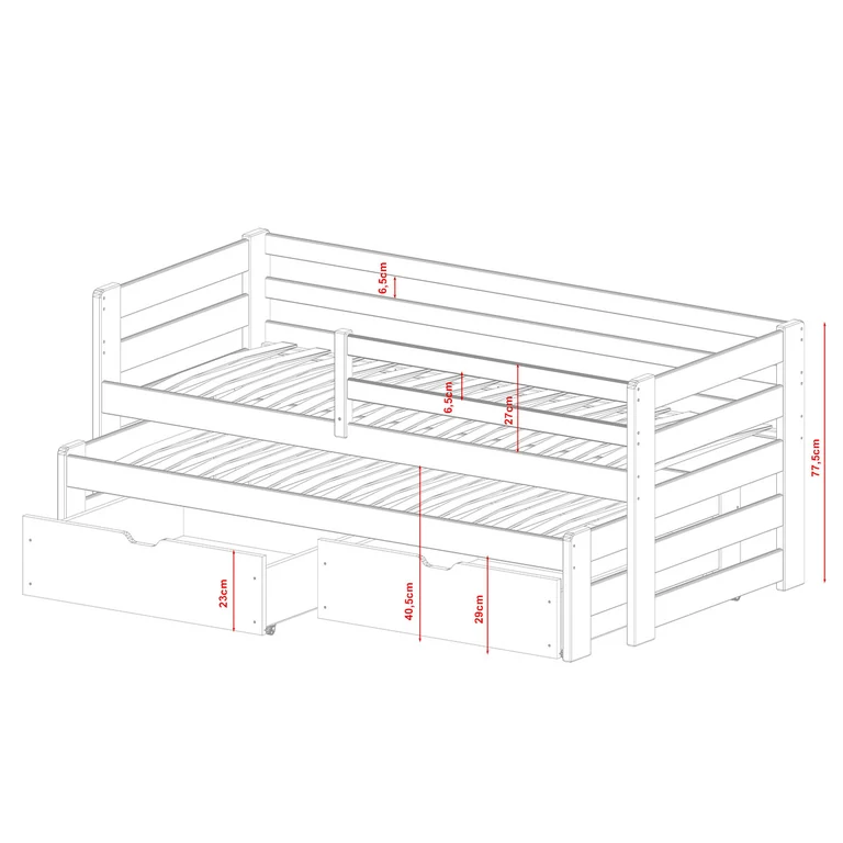 Lit 90x200 sommier lit gigogne et tiroirs inclus Jordan Cachemire