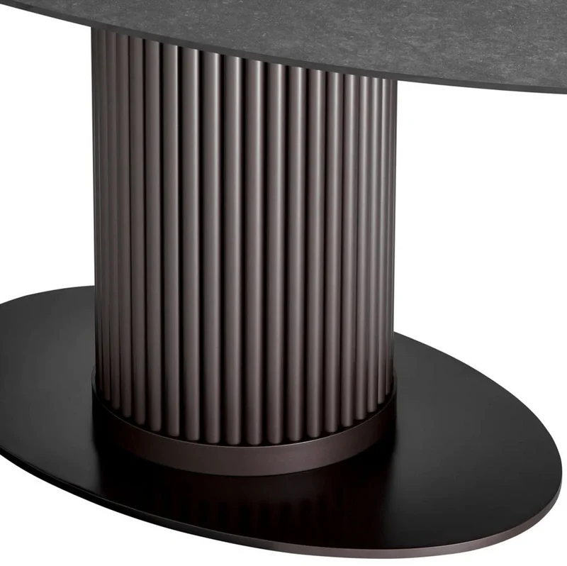 Casa Padrino Luxus Esstisch Schwarz / Bronze 200 x 119 x H. 78,5 cm - Ovaler Küchentisch mit Keramik Tischplatte in Marmoroptik - Esszimmer Möbel - Küchen Möbel - Luxus Möbel - Luxus Qualität