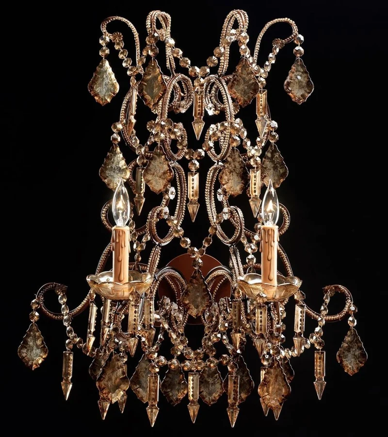 Casa Padrino Luxus Barock Kristall Doppel Wandleuchte Antik Silber / Bronze 30 x 30 x H. 65 cm - Prunkvolle Barockstil Wandlampe mit hochwertigem Kristallglas - Luxus Qualität - Made in Italy