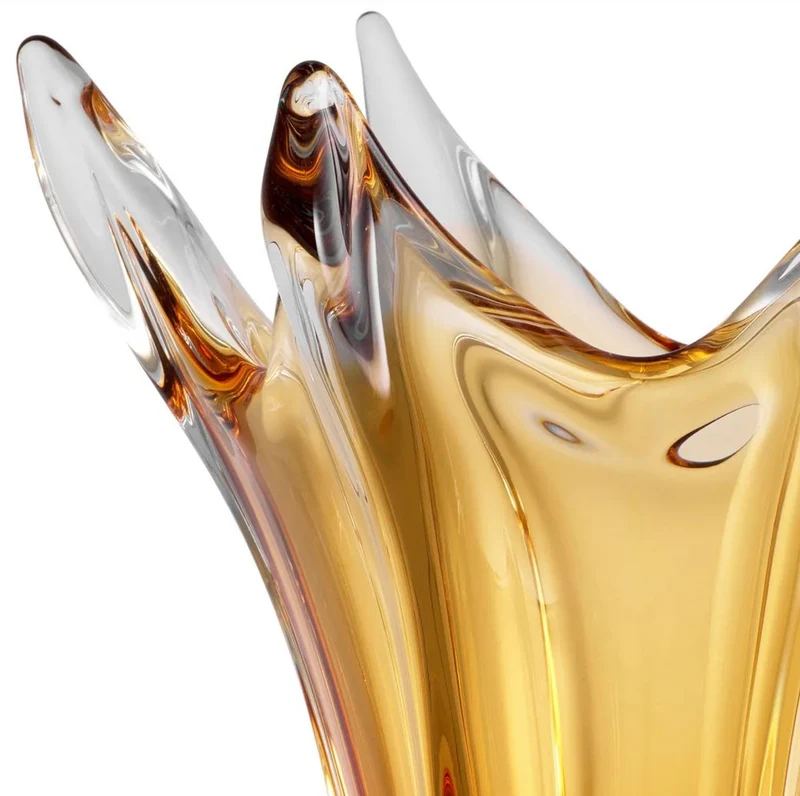 Casa Padrino Luxus Glas Vase Gelb Ø 32 x H. 35 cm - Mundgeblasene Blumenvase - Deko Blumenvase - Deko Accessoires - Deko Glas Vasen - Luxus Accessoires