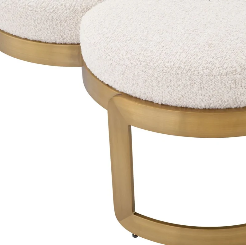 Casa Padrino Luxus Sitzbank Creme / Messing 160 x 50 x H. 40 cm - Gepolsterte Edelstahl Bank - Wohnzimmer Möbel - Hotel Möbel - Luxus Qualität
