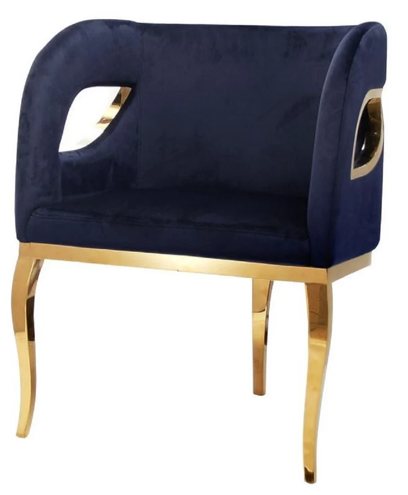 Casa Padrino Luxus Samt Sessel Blau / Gold 78 x 55 x H. 59 cm - Wohnzimmer Sessel - Hotel Sessel - Wohnzimmer Möbel - Luxus Möbel - Wohnzimmer Einrichtung - Luxus Einrichtung - Möbel Luxus