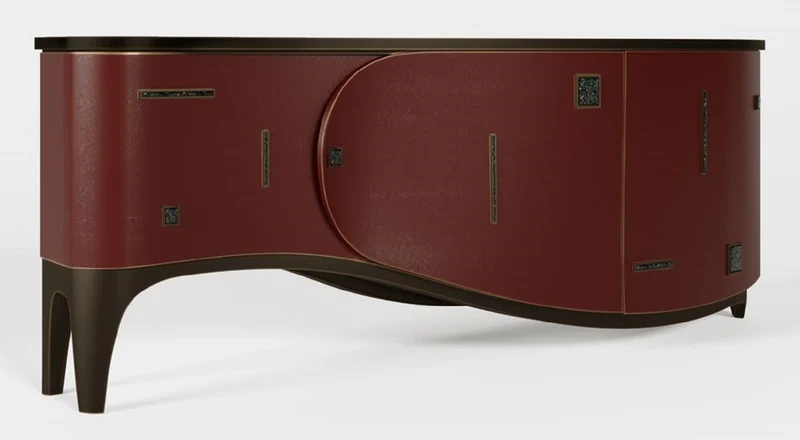 Casa Padrino Luxus Art Deco Sideboard Rot / Schwarz / Messing 195 x 55 x H. 75 cm - Edler Massivholz Schrank - Art Deco Möbel - Hotel Möbel - Luxus Möbel