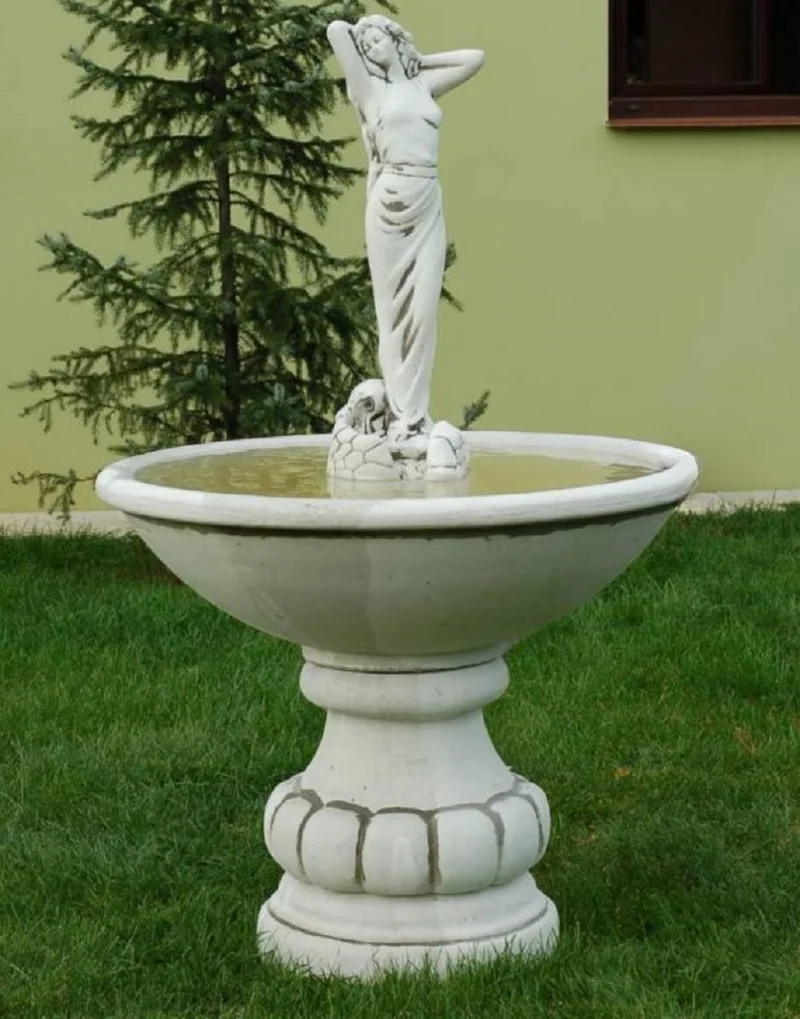 Casa Padrino Barock Springbrunnen Dame Grau Ø 90 x H. 140 cm - Runder Gartenbrunnen im Barockstil - Runder Gartendeko Stein Brunnen - Barock Garten Deko Accessoires