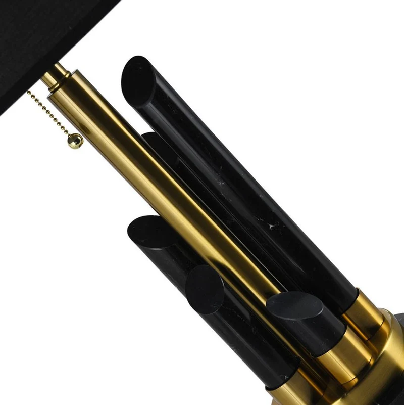 Casa Padrino Luxus Marmor Tischleuchte Schwarz / Gold Ø 38 x H. 68,5 cm - Runde Marmor Schreibtischleuchte mit Lampenschirm - Luxus Marmor Leuchten