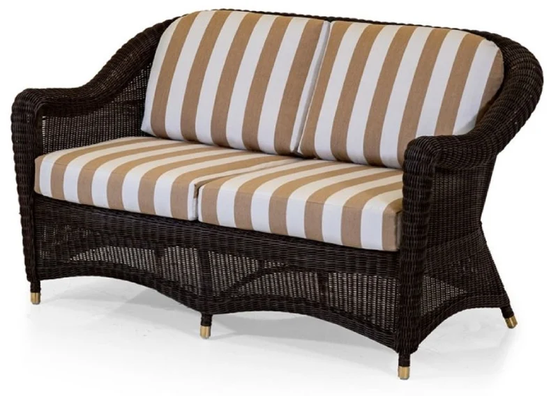Casa Padrino Luxus 2er Gartensofa Dunkelbraun / Weiß / Braun 140 cm