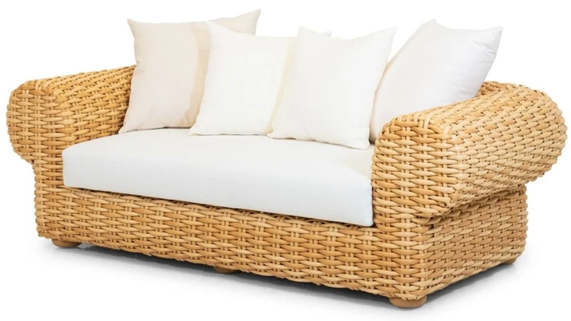 Casa Padrino Luxus 2er Gartensofa Naturfarben / Weiß 205 cm