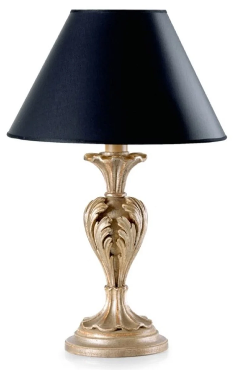 Casa Padrino Luxus Barock Tischleuchte Antik Silber / Schwarz Ø 20 x H. 47,5 cm - Prunkvolle Barockstil Schreibtischleuchte mit Lampenschirm - Luxus Qualität - Made in Italy