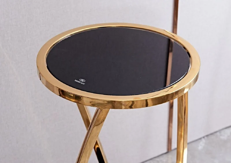Casa Padrino Luxus Beistelltisch Gold / Schwarz Ø 35 x H. 90 cm - Runder Edelstahl Blumentisch mit getönten Glasplatten - Wohnzimmer Möbel - Luxus Möbel