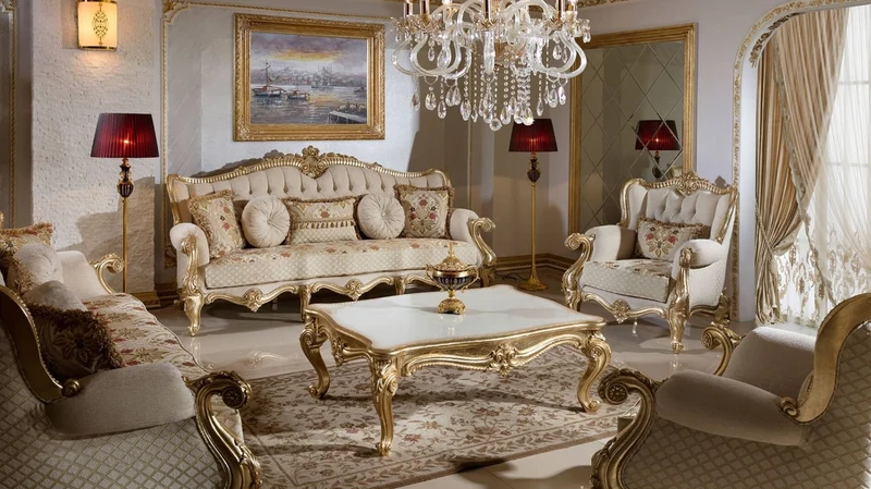 Casa Padrino Luxus Barockstil Wohnzimmer Möbel Set Grau / Weiß / Gold