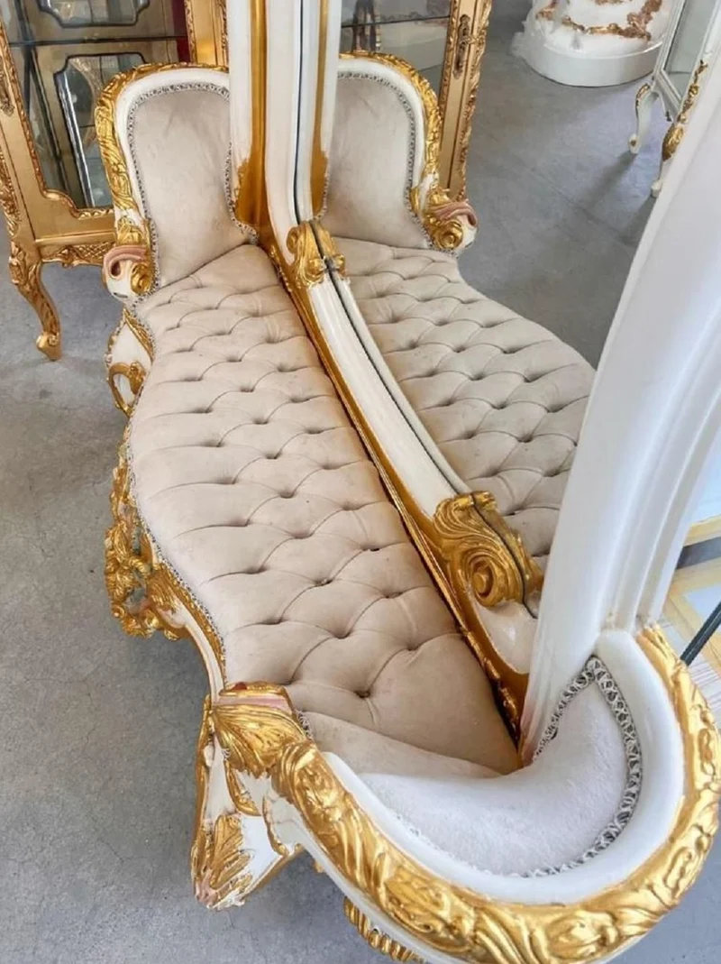 Casa Padrino Barock Spiegel mit Sitzbank Weiß / Grau / Mehrfarbig / Gold - Prunkvolle Barock Spiegelkonsole - Garderoben Möbel Barockstil - Barock Möbel - Edel & Prunkvoll