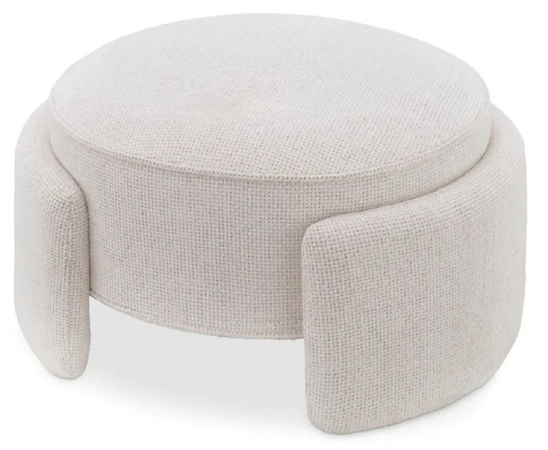 Casa Padrino Luxus Hocker Cremeweiß Ø 73 x H. 38 cm - Runder Sitzhocker - Rundhocker - Fußhocker - Wohnzimmer Möbel - Hotel Möbel - Luxus Möbel