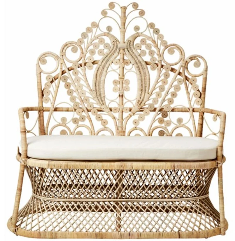 Casa Padrino Vintage Rattan Gartensofa Naturfarben / Creme 180 cm