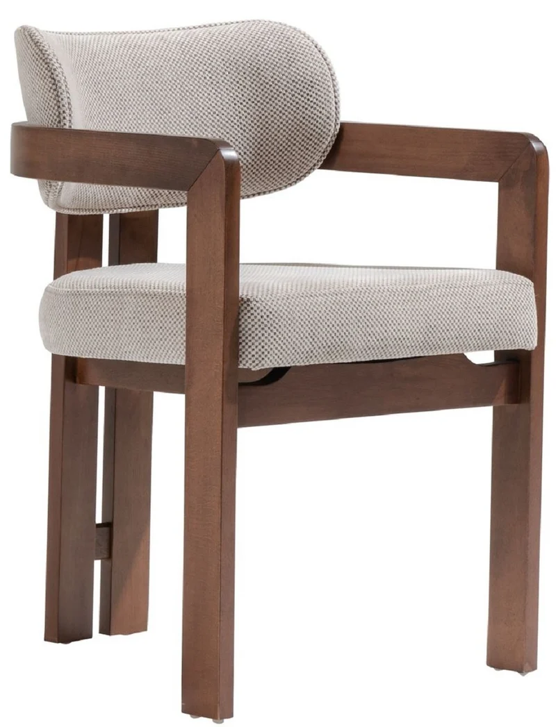 Casa Padrino Luxus Esszimmer Stuhl mit Armlehnen Grau / Dunkelbraun H. 80 cm