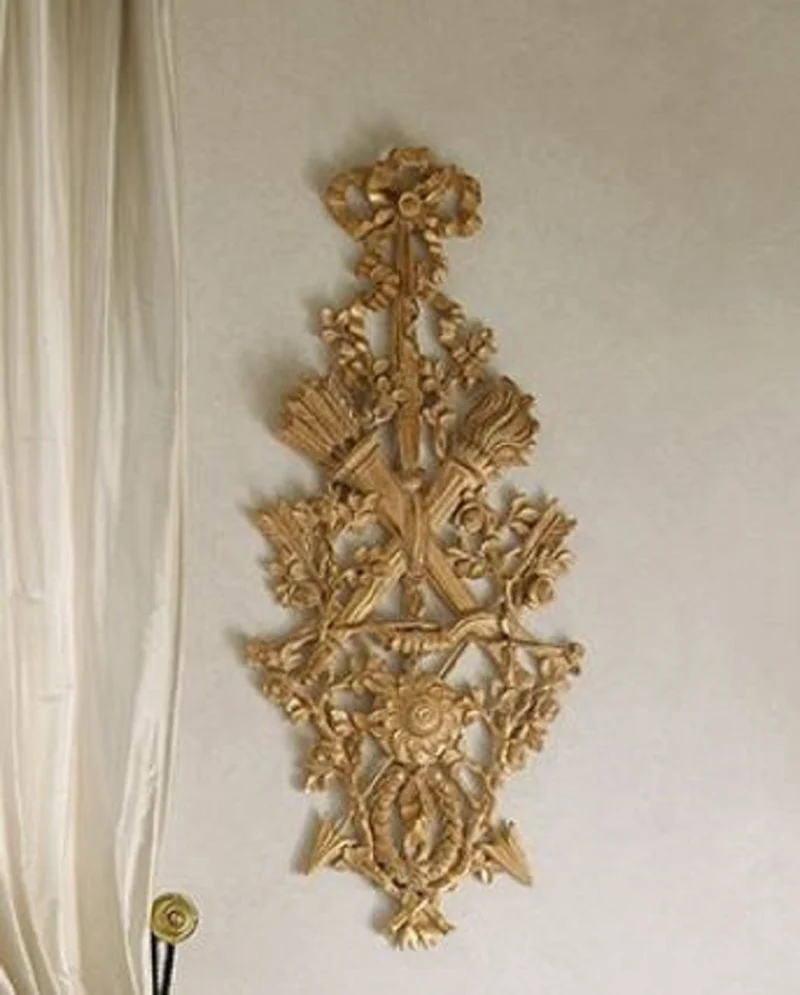 Casa Padrino Luxus Barock Wandornament Naturfarben - Prunkvolles Massivholz Wanddeko Ornament im Barockstil - Barock Wanddeko - Barock Möbel - Luxus Qualität - Made in Italy