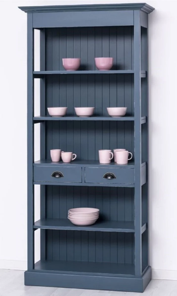 Casa Padrino Landhausstil Shabby Chic Schrank Antik Blau 91 x 39 x H. 197 cm - Landhausstil Esszimmer Schrank - Massivholz Möbel - Landhausstil Shabby Chic Möbel