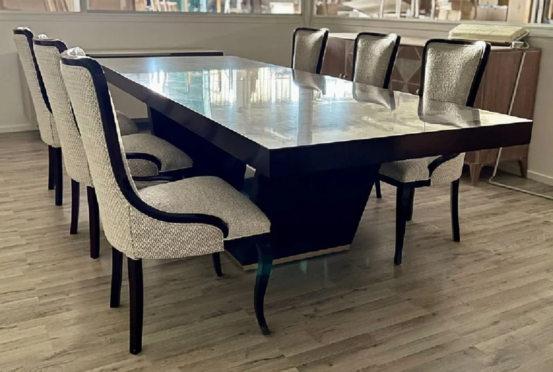 Casa Padrino Luxus Esstisch Braun / Gold 300-400 x 110 x H. 78 cm - Ausziehbarer Massivholz Esszimmertisch - Italienische Luxus Esszimmer Möbel - Luxus Qualität - Made in Italy