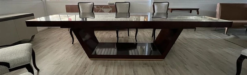 Casa Padrino Luxus Esstisch Braun / Gold 300-400 x 110 x H. 78 cm - Ausziehbarer Massivholz Esszimmertisch - Italienische Luxus Esszimmer Möbel - Luxus Qualität - Made in Italy