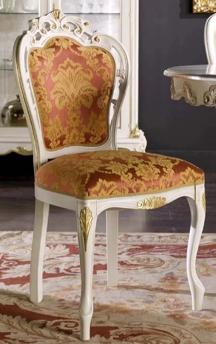 Casa Padrino Luxus Barock Esszimmer Stuhl Bordeauxrot / Weiß / Gold - Prunkvoller Barockstil Massivholz Stuhl mit elegantem Muster - Barock Esszimmer Möbel - Luxus Qualität - Made in Italy