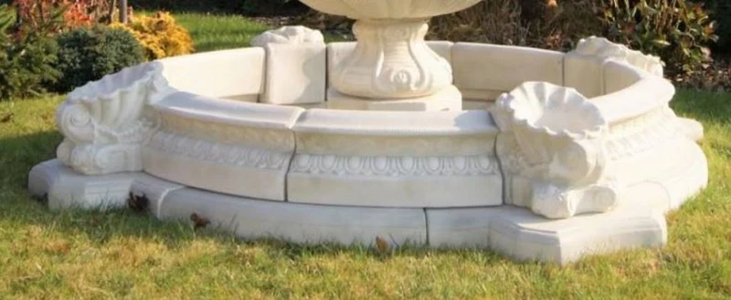 Casa Padrino Barock Springbrunnen Umrandung Weiß Ø 270 x H. 44 cm - Prunkvolle Gartenbrunnen Umrandung - Brunnen Umrandung - Prunkvolle Gartendeko im Barockstil