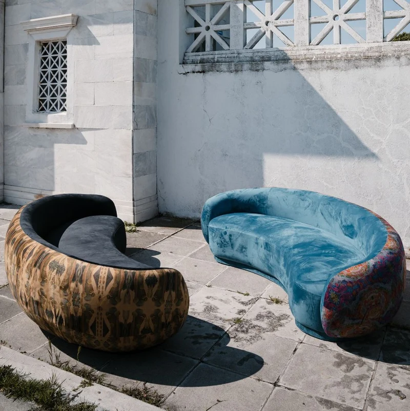 Casa Padrino Luxus Wohnzimmer Sofa Blau / Mehrfarbig 260 cm