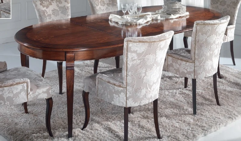 Casa Padrino Luxus Barock Esstisch Dunkelbraun Intarsien - Ovaler ausziehbarer Massivholz Esszimmertisch im Barockstil - Barock Esszimmer Möbel - Luxus Qualität - Made in Italy