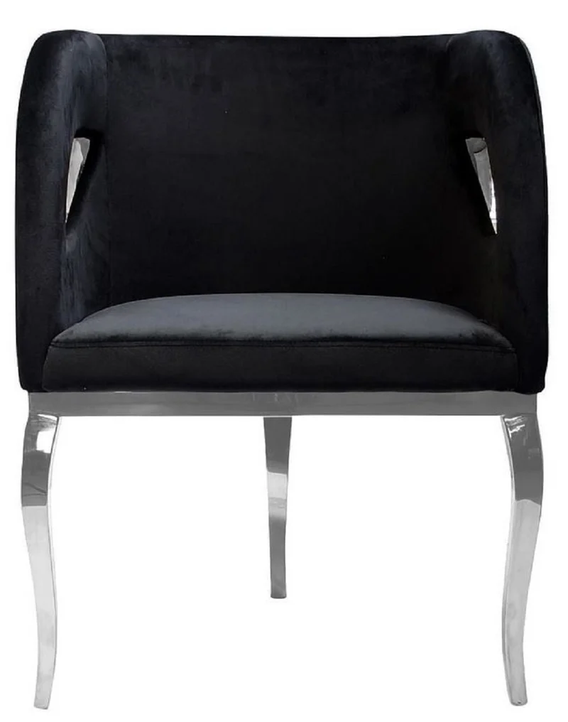 Casa Padrino Luxus Samt Sessel Schwarz / Silber 78 x 55 x H. 59 cm - Wohnzimmer Sessel - Hotel Sessel - Wohnzimmer Möbel - Luxus Möbel - Wohnzimmer Einrichtung - Luxus Einrichtung - Möbel Luxus