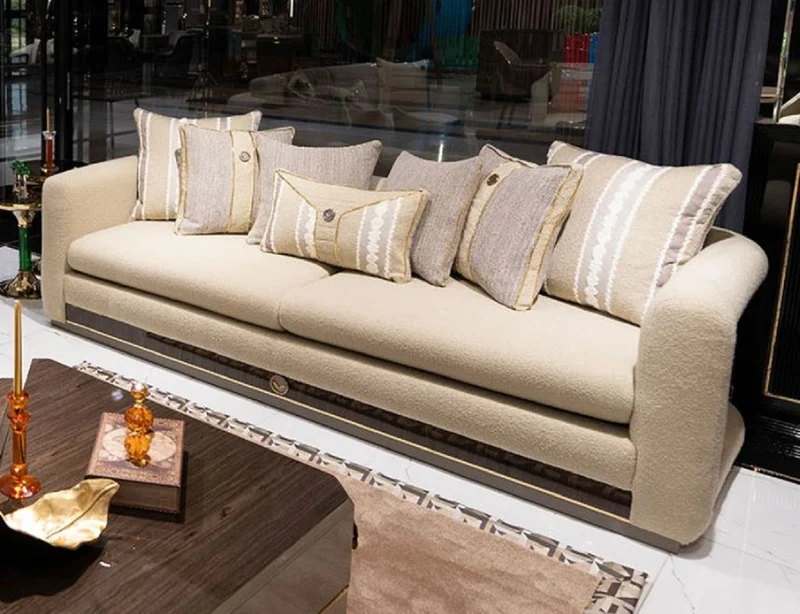 Casa Padrino Luxus Sofa Creme / Braun / Grau / Gold - Wohnzimmer Sofa - Hotel Sofa - Wohnzimmer Möbel - Hotel Möbel - Luxus Möbel