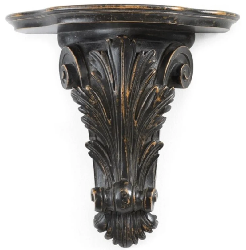 Casa Padrino Luxus Barock Wandkonsole Schwarz / Braun - Prunkvolle Massivholz Wanddeko Konsole im Barockstil - Barock Wanddeko - Barock Möbel - Luxus Qualität - Made in Italy