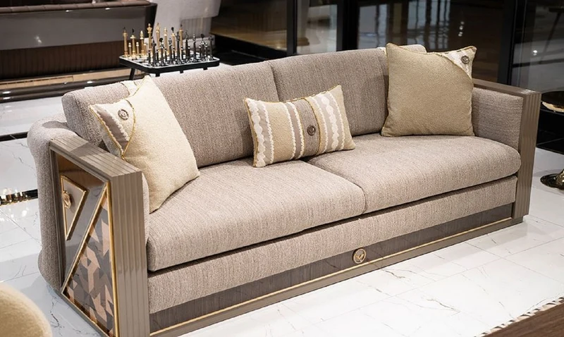 Casa Padrino Luxus Sofa Grau / Braun / Gold - Wohnzimmer Sofa - Hotel Sofa - Wohnzimmer Möbel - Hotel Möbel - Luxus Möbel
