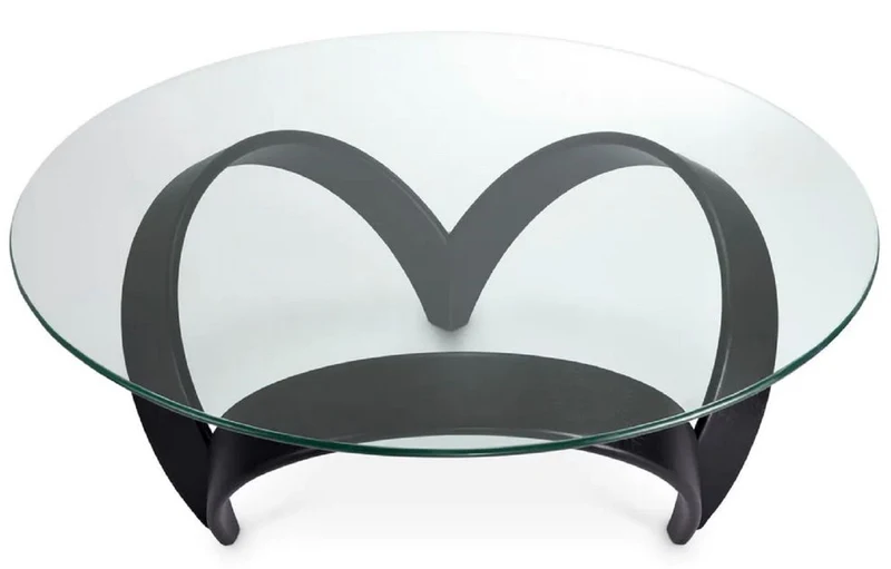 Casa Padrino Luxus Couchtisch Schwarz Ø 110 x H. 36,5 cm - Runder Wohnzimmertisch mit Glasplatte - Wohnzimmer Möbel - Hotel Möbel - Luxus Möbel - Luxus Kollektion