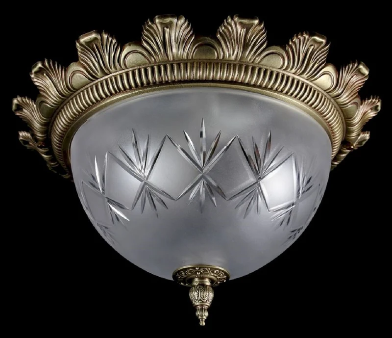 Casa Padrino Luxus Barock Deckenleuchte Messing mit Patina Ø 37 x H. 21 cm - Runde Barockstil Deckenlampe - Barock Leuchten