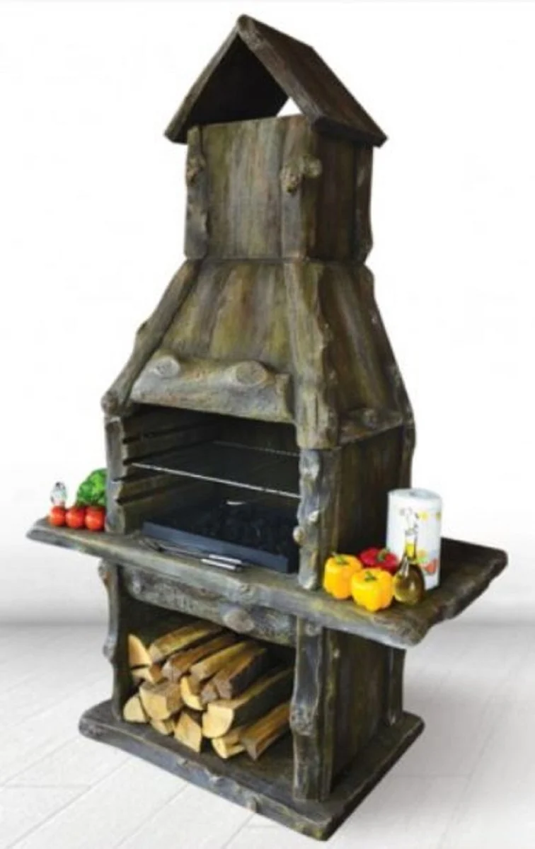 Casa Padrino Luxus Gartengrill Braun 132 x 67 x H. 206 cm - Beton Grillkamin in Holzoptik - Luxus Garten Accessoires
