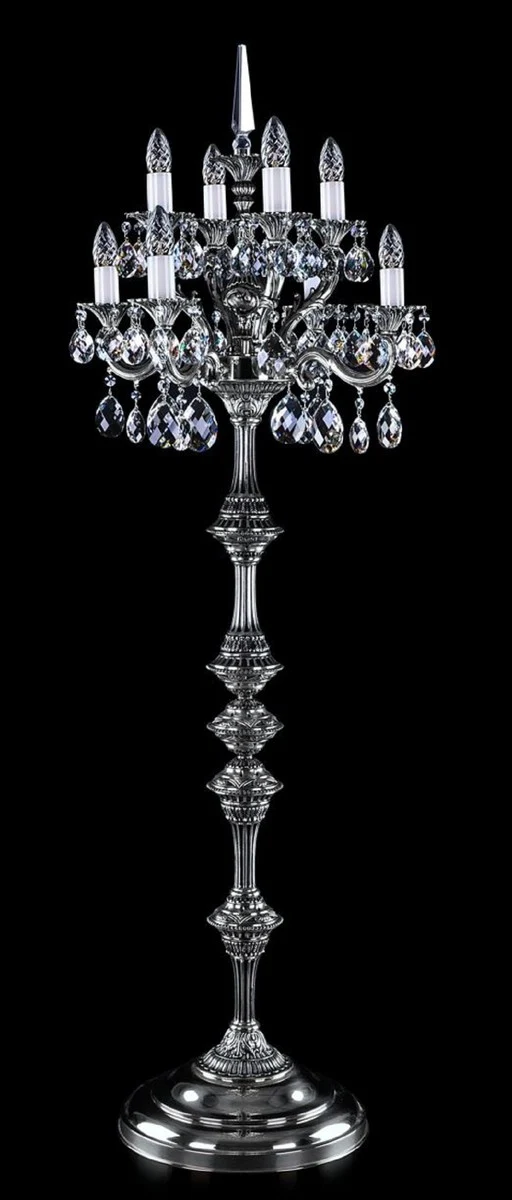 Casa Padrino Luxus Barock Kristall Stehleuchte Antik Silber Ø 56 x H. 152 cm - Prunkvolle Messing Stehlampe mit Böhmischem Kristallglas - Barock Kristall Leuchten - Luxus Qualität