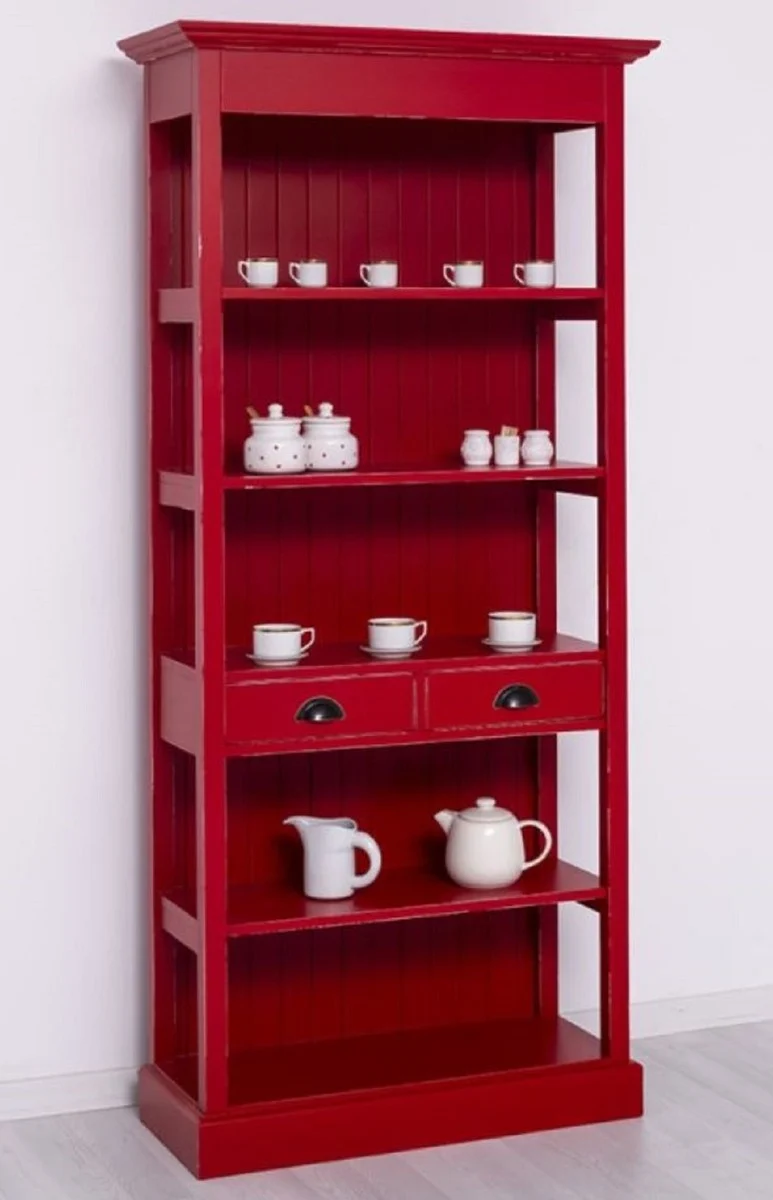 Casa Padrino Landhausstil Shabby Chic Schrank Antik Rot 91 x 39 x H. 197 cm - Landhausstil Esszimmer Schrank - Massivholz Möbel - Landhausstil Shabby Chic Möbel