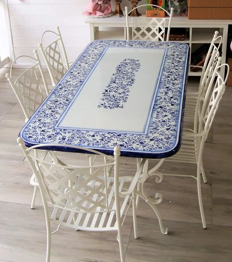 Casa Padrino Luxus Jugendstil Schmiedeeisen Gartenmöbel Set Blau / Weiß - Made in Italy