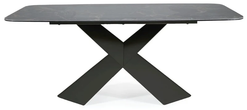 Casa Padrino Luxus Esstisch mit gehärteter Glaskeramik Tischplatte Schwarz-Braun / Matt Schwarz 180 x 95 x H. 76 cm - Luxus Küchentisch - Esszimmer Möbel - Luxus Möbel