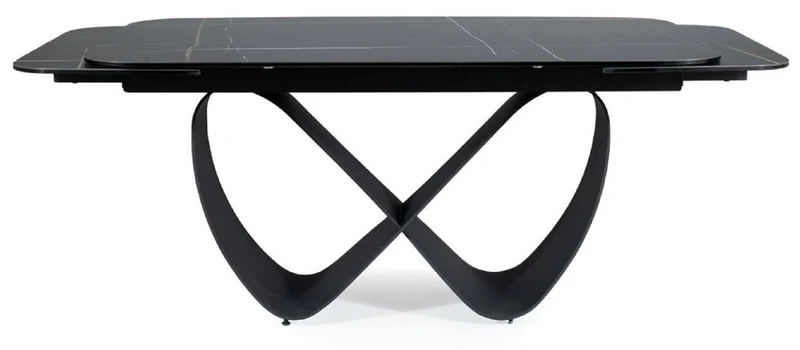 Casa Padrino Luxus Esstisch Schwarz / Matt Schwarz 160-240 x 95 x H. 76 cm - Ausziehbarer Küchentisch mit gehärteter Glaskeramik Tischplatte - Esszimmer Möbel - Luxus Möbel