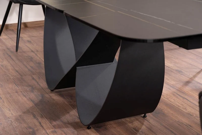 Casa Padrino Luxus Esstisch Schwarz / Matt Schwarz 160-240 x 95 x H. 76 cm - Ausziehbarer Küchentisch mit gehärteter Glaskeramik Tischplatte - Esszimmer Möbel - Luxus Möbel