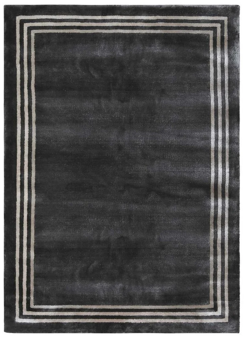 Casa Padrino Luxus Viskose Teppich Schwarz / Grau 160 x 230 cm - Rechteckiger Wohnzimmer Teppich - Moderner Schlafzimmer Teppich - Luxus Interior - Luxus Qualität