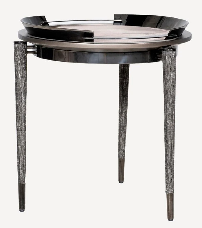 Casa Padrino Luxus 3-Bein Beistelltisch Grau / Schwarz / Bronze Ø 53 x H. 55,16 cm - Runder Wohnzimmer Beistelltisch - Hotel Tisch - Wohnzimmer Möbel - Hotel Möbel - Luxus Qualität